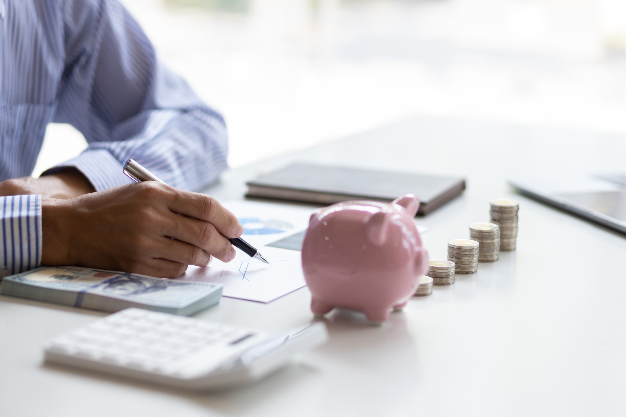 Saving money for future plan, retirement fund. Business investment-finance accounting concept.